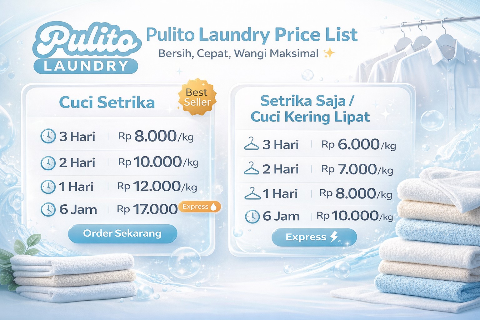Pulito Laundry Pricelist